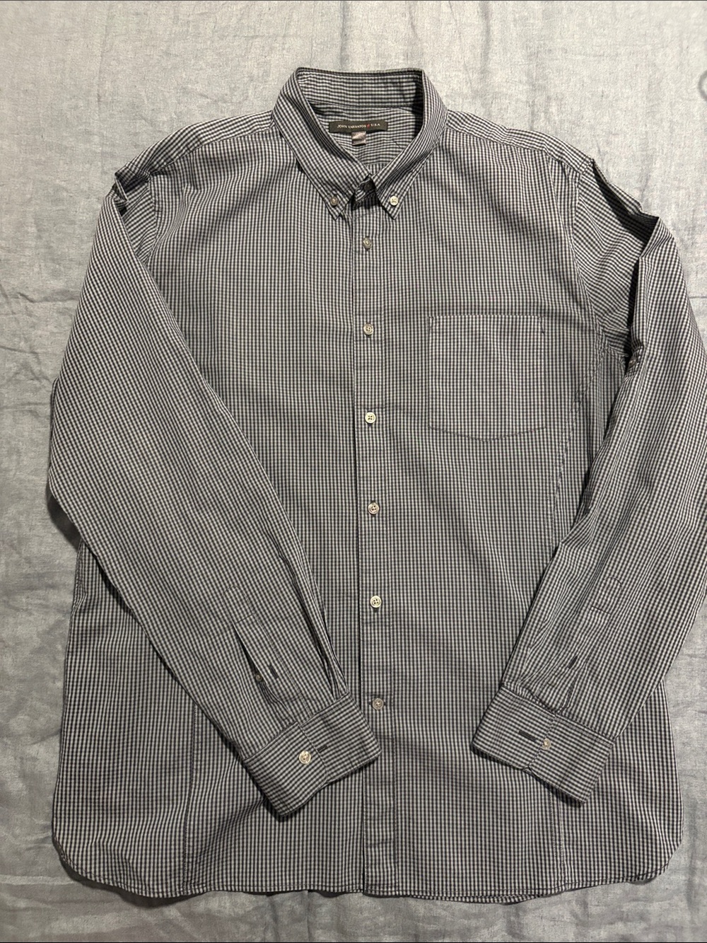 John Varvatos Star USA Blue and Green Mini Check Button-Down Shirt